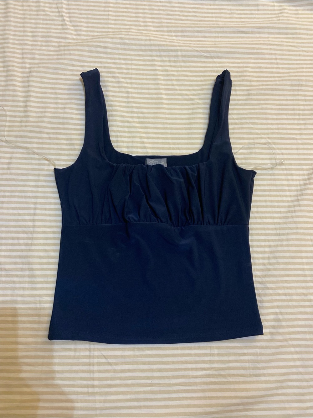 Tilly’s Women's Navy Square Neck Tank Top Ruched Bust Babydoll Size S